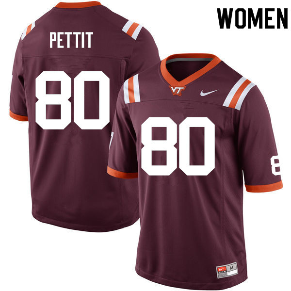 Women #80 Colt Pettit Virginia Tech Hokies College Football Jerseys Sale-Maroon